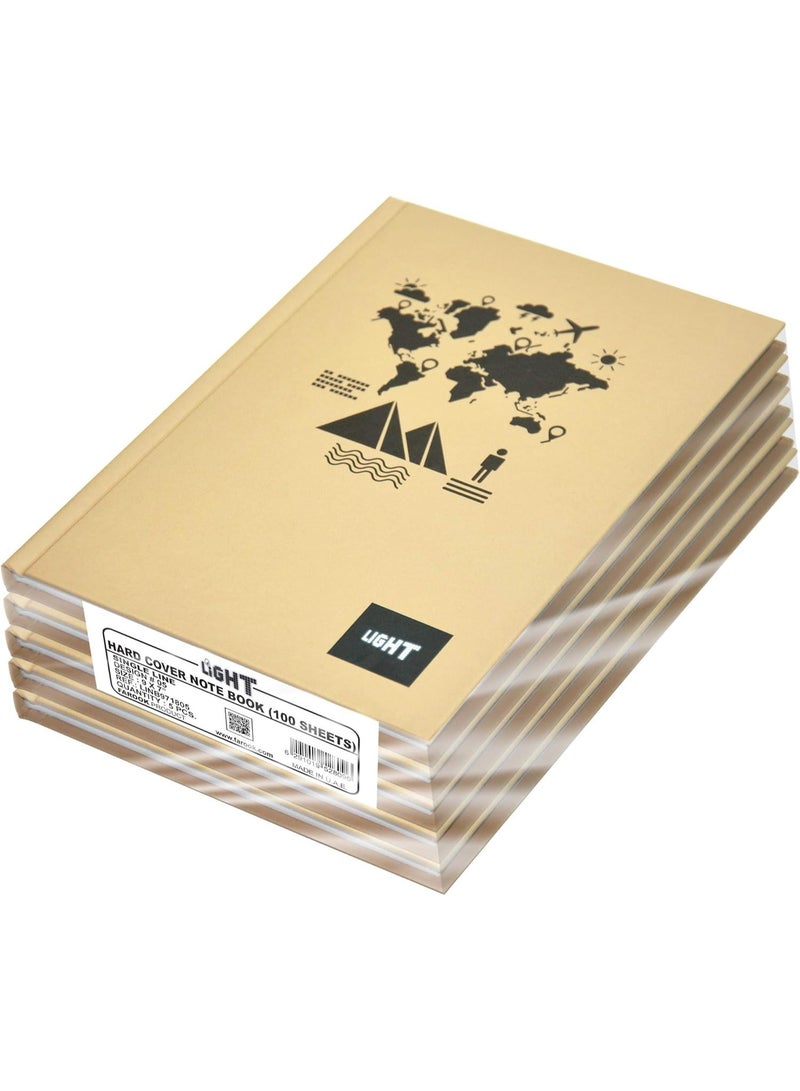 FIS Light Hard Cover Notebook, Pack of 5 Pieces, Single Line, 9x7 Inch,100 Sheets - LINB971805 - Image 1